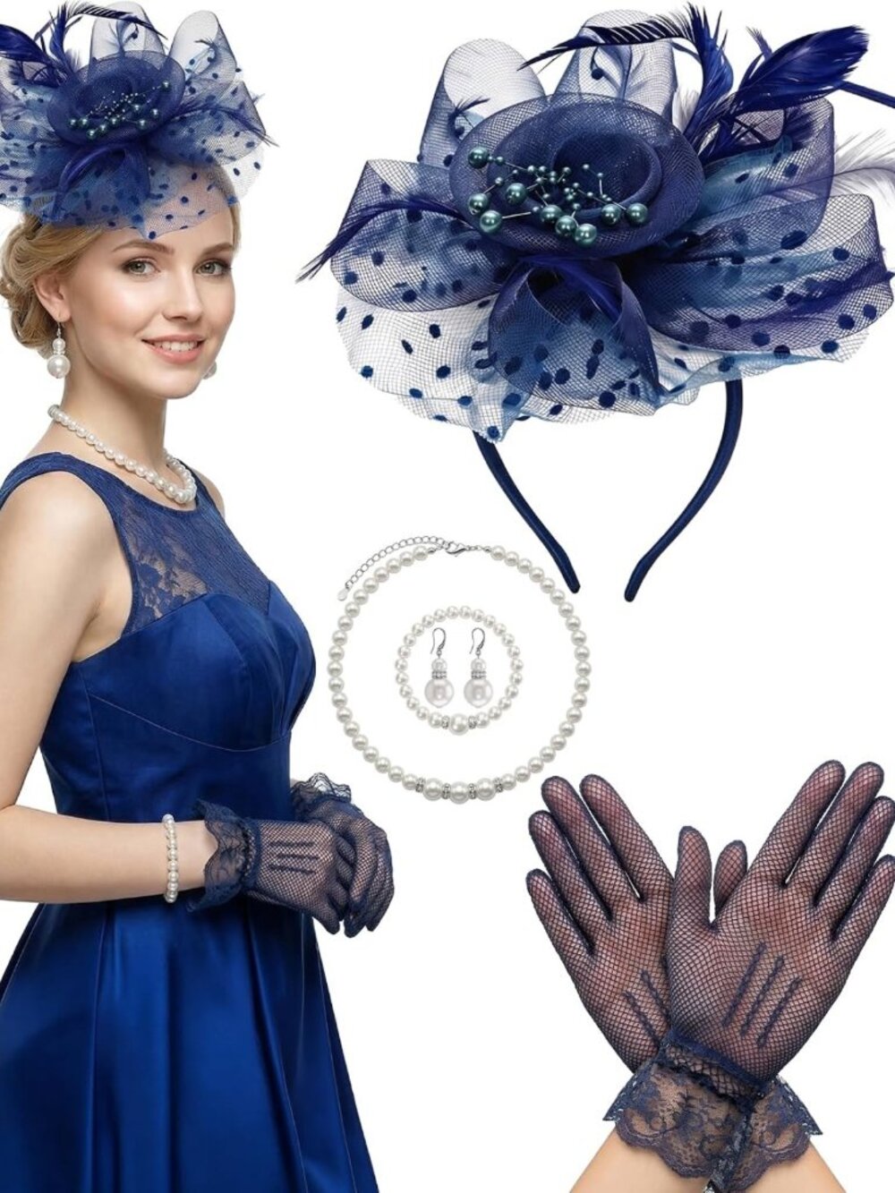 Elegant Tea Party Fascinator Hat with Gloves | Stylish Headband Accessories for
